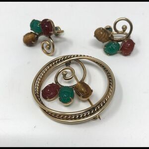 Amco 14K GF scarab, vintage brooch and earring set.